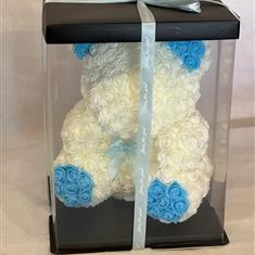 luxury white and blue rose bear 